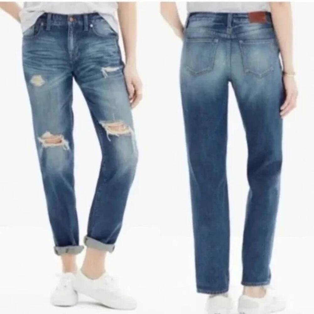 Madewell Boy Jeans Torn Up 25 Slouchy Destroyed Distressed Ankle‎ Mid Rise C6422